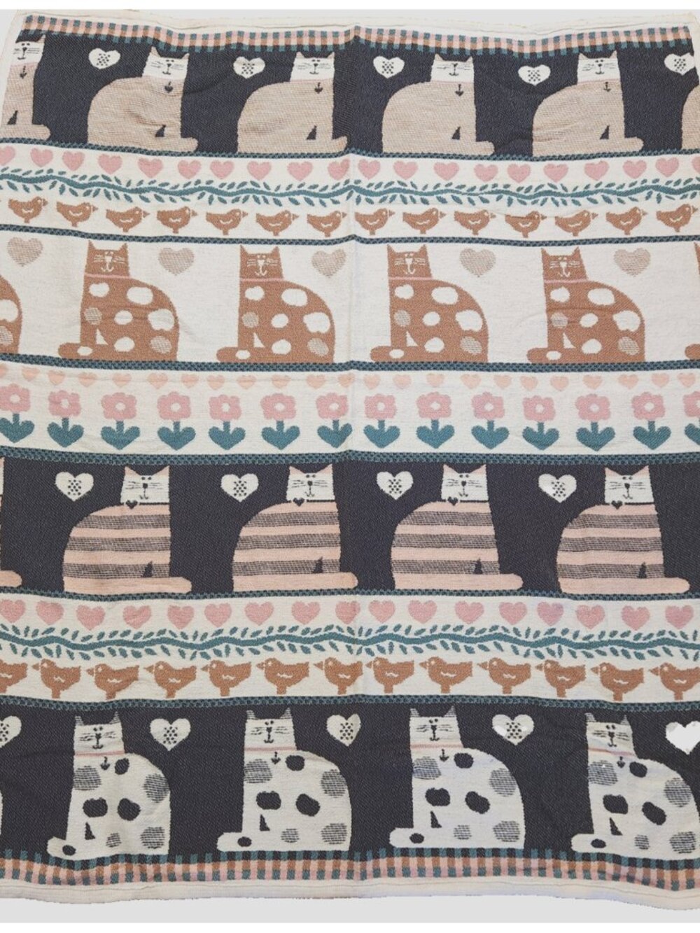 Vintage Cat Kitty Throw Blanket Pat Meyers 1987 Happy Tabbies 100% Cotton